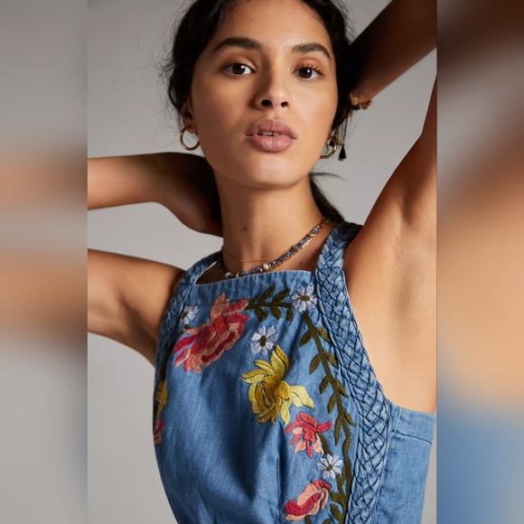 BNWT Anthropologie Pilcro embroidered denim top, size XS - Picture 9 of 10